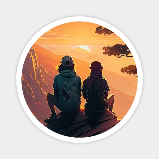 Mountain Hiking Sunset, Adventure Travel Couple Magnet by logiamerch